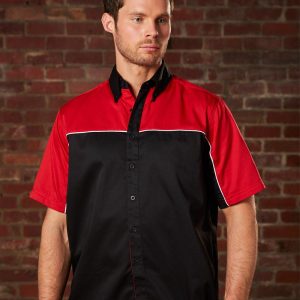 [BS11] Men's tri-color poly/cotton twill shirt white piping