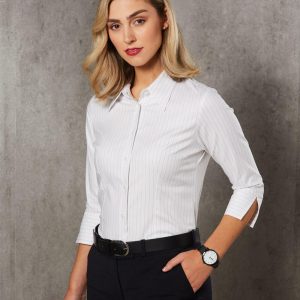 [BS18] Ladies' 3/4 Sleeve Stretch Stripe Shirt
