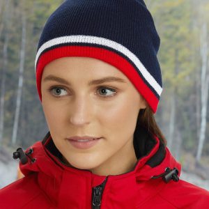 [CH63] Knitted 100% acrylic contrast stripes beanie