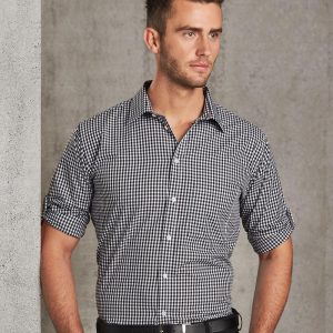 [M7300L] Men's Gingham Check Roll-up L/S Shirt