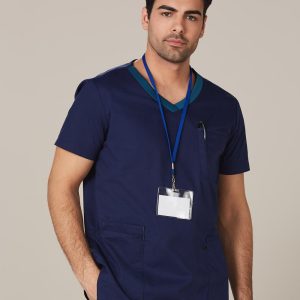[M7650] Men's Contrast Colour S/S Scrub Top