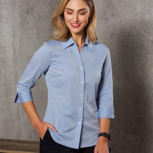 [M8013] Women's Fine Chambray 3/4 Sleeve Shirt
