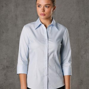 [M8100Q] Women's Self Stripe 3/4 Sleeve Shirt