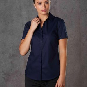 [M8110S] Ladies' Dobby Striped Taped S/S Shirt