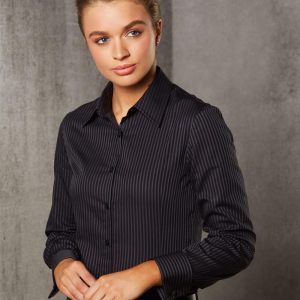 [M8132] Women's Dobby Stripe Long Sleeve Shirt