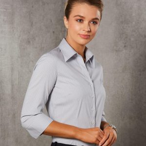 [M8200Q] Women's Ticking Stripe 3/4 Sleeve Shirt