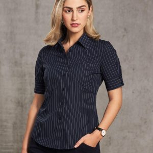 [M8224] Women's Pin Stripe Short Sleeve Shirt