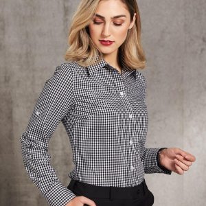 [M8300L] Women's Gingham Check Roll-up L/S Shirt