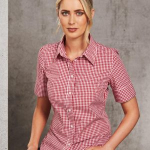 [M8300S] Women's Gingham Check S/S Shirt