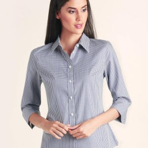 [M8320Q] Ladies' Two Tone Check 3/4 Sleeve Shirt