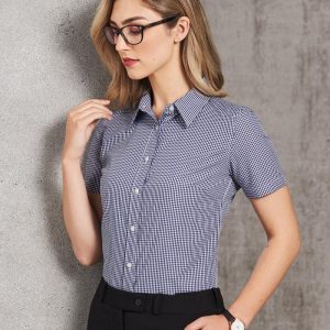 [M8320S] Ladies' Two Tone Check S/S Shirt