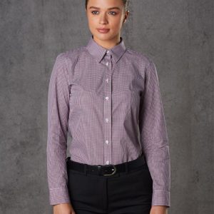 [M8340L] Ladies' Two Tone Mini Check L/S Shirt