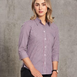 [M8340Q] Ladies' Two Tone Mini Check 3/4 Sleeve Shirt