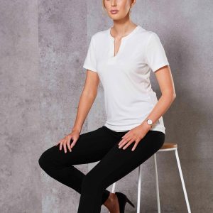 [M8840] Ladies' V-neck with Tab S/S Knit Top