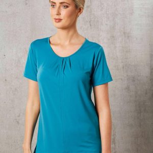 [M8850] Ladies' Round Neck with Pleats S/S Knit Top