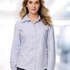 [M8922] Ladies' Dot Contrast Long Sleeve Shirt