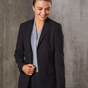 [M9206] Women's Two Buttons Mid Length Jacket in Poly/Viscose Stretch