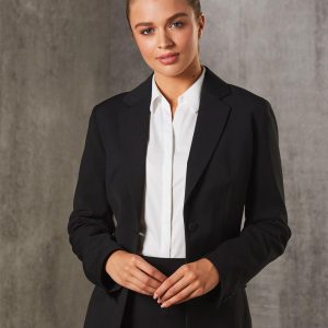 [M9208] Women's One Button Cropped Jacket in Poly/Viscose Stretch Stripe