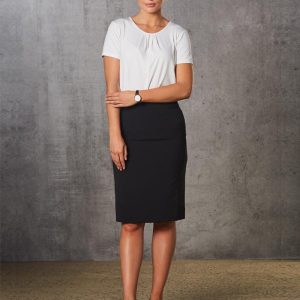 [M9472] Women's Mid Length Lined Pencil Skirt in Poly/Viscose Stretch Stripe
