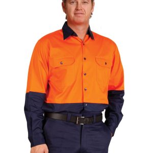 [SW58] Hi-Vis two tone Cool-Breeze L/S cotton work shirt