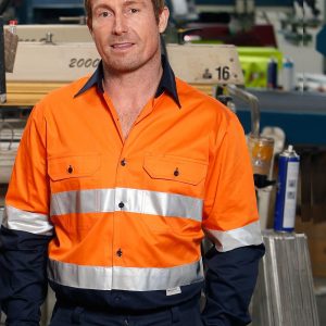 [SW68] Men's Hi-Vis Cotton Twill  L/S Safety Shirt (3M tape)