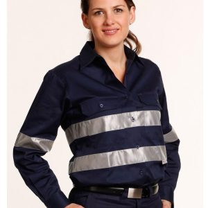 [WT08HV] Ladies HiVis Cotton Drill Long Sleeves Work Shirt with 3M Reflective Taps