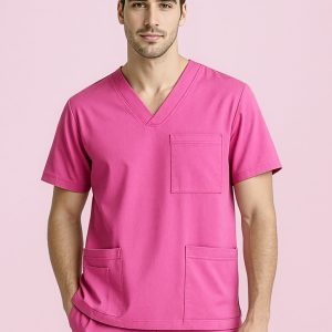 Unisex Pink V-Neck Scrub Top