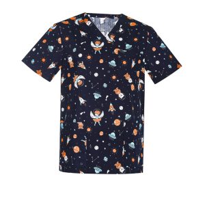 Printed Mens Space Party Scrub Top