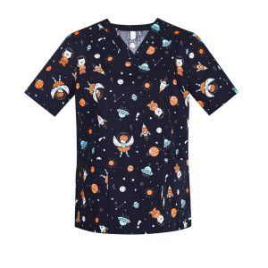 Printed Womens Space Party Scrub Top