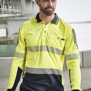 Mens Hi Vis Flux Segmented Tape Long Sleeve Polo